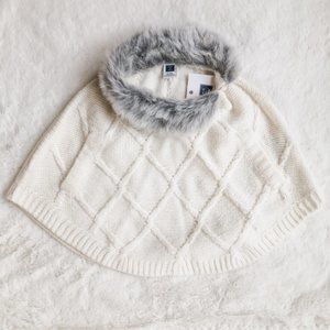 NWT Janie & Jack Cable Knit Fur Collar Cape 3-6mo